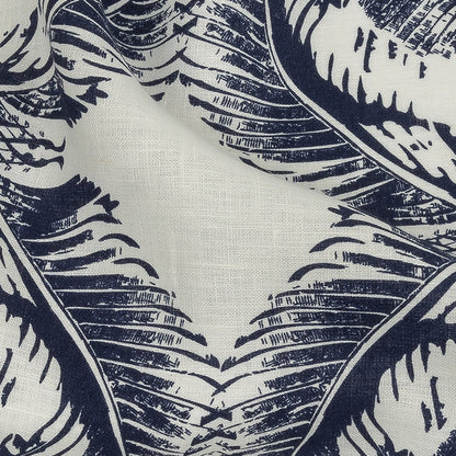 Indigo Feathers Printed Lightweight Linen Woven Detail