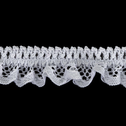 Snow White Ruffled Stretch Lace Trimming - 0.625" Detail