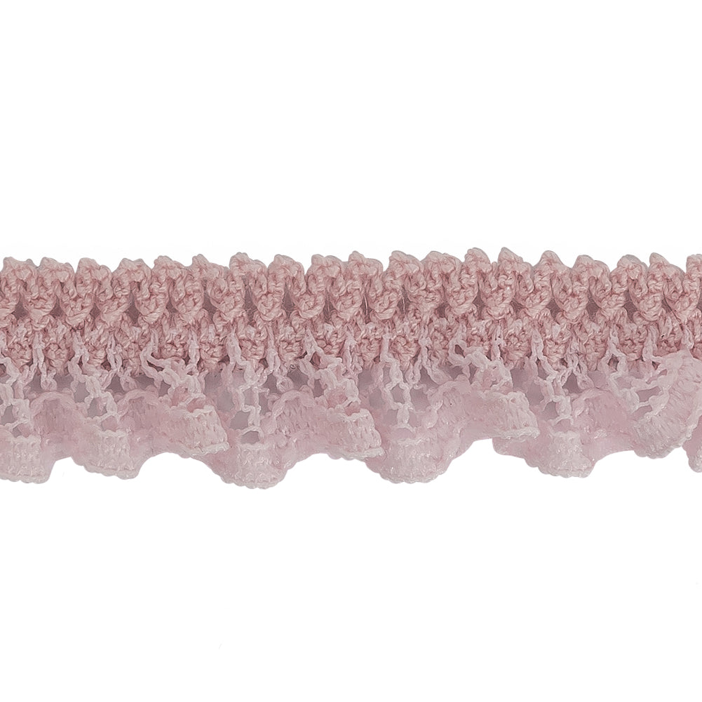 Primrose Pink Ruffled Stretch Lace Trimming - 0.625" Detail