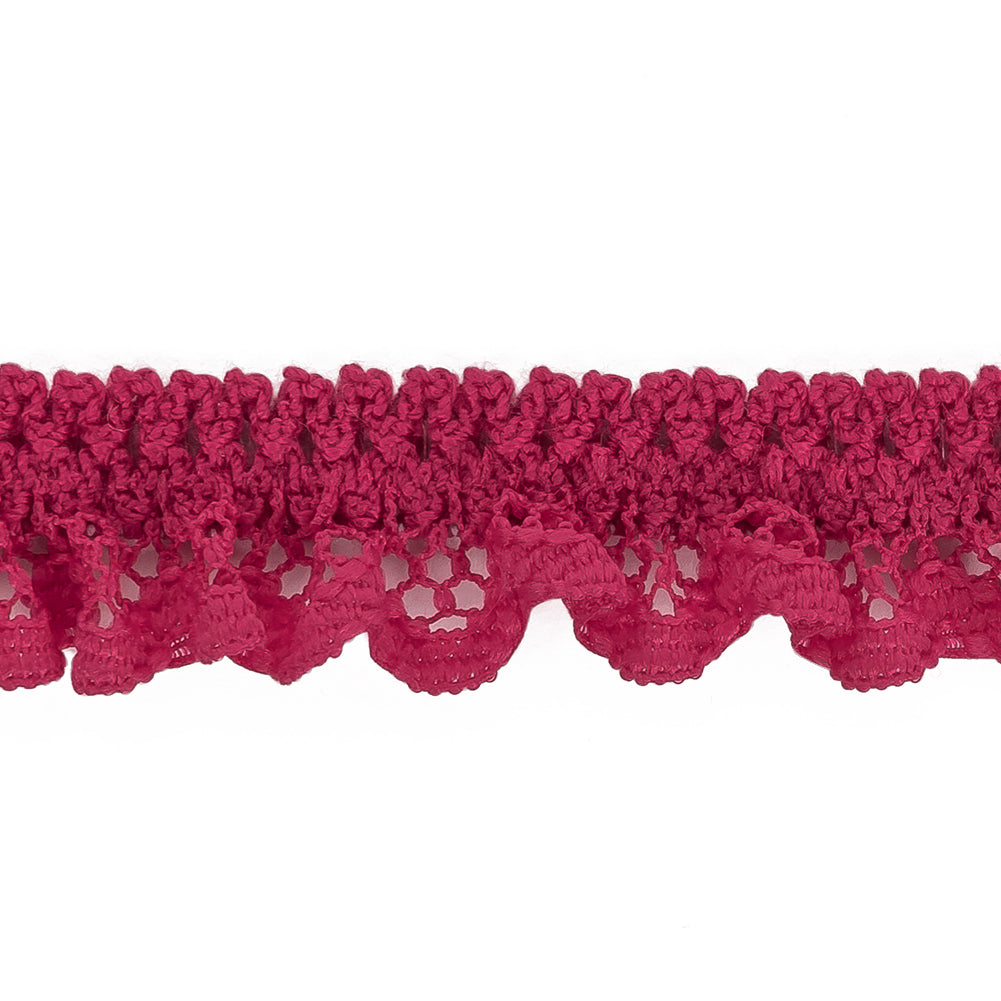 Deep Pink Ruffled Stretch Lace Trimming - 0.625" Detail