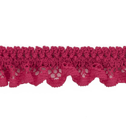 Deep Pink Ruffled Stretch Lace Trimming - 0.625" Detail