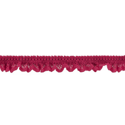 Deep Pink Ruffled Stretch Lace Trimming - 0.625"