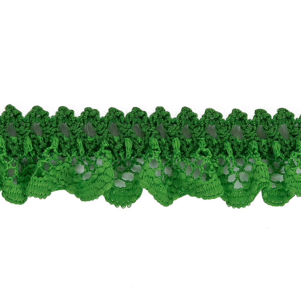 Grass Green Ruffled Stretch Lace Trimming - 0.625" Detail