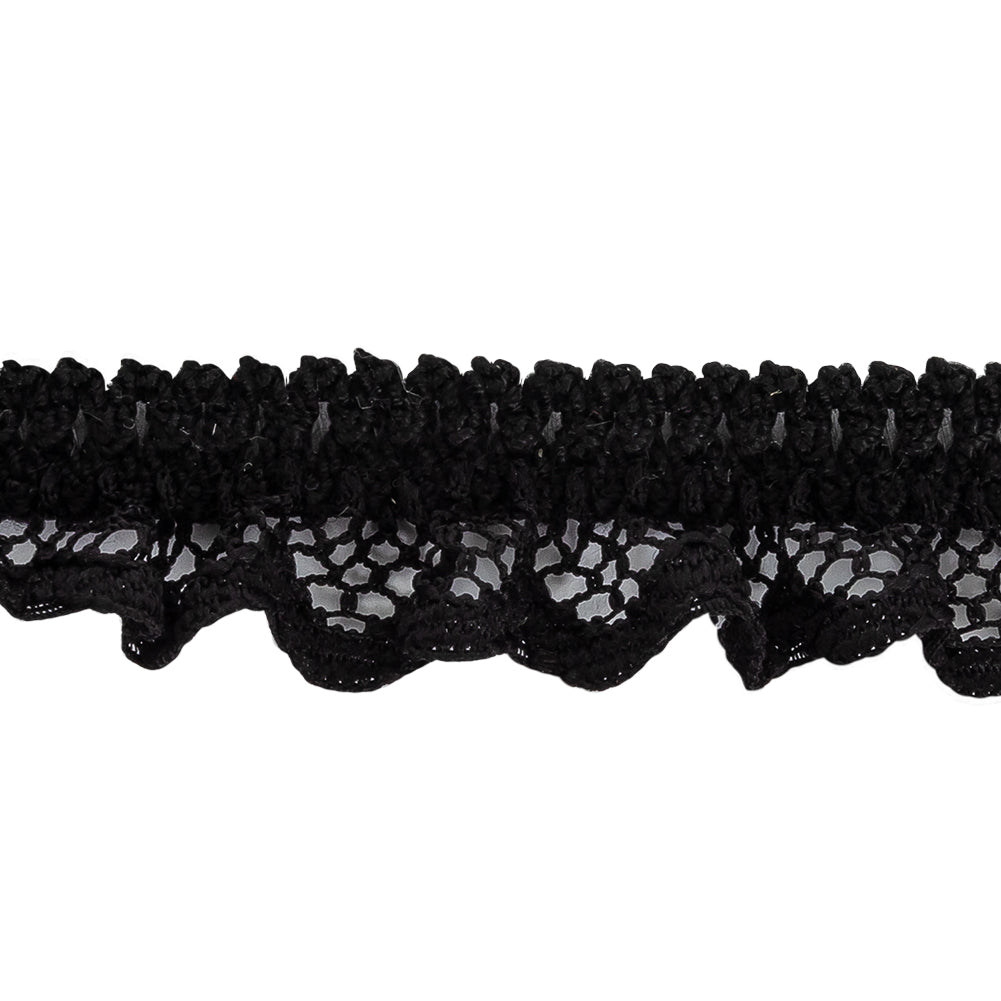 Black Ruffled Stretch Lace Trimming - 0.625" Detail