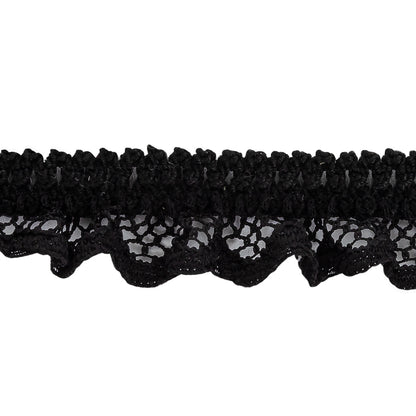 Black Ruffled Stretch Lace Trimming - 0.625" Detail
