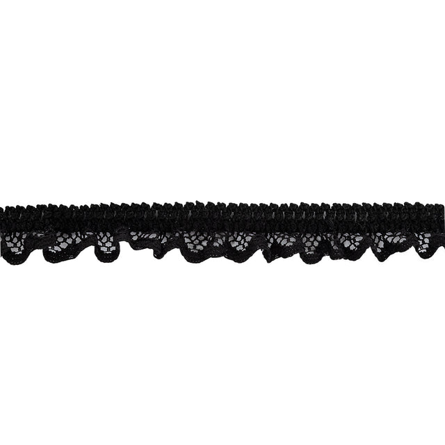 Black Ruffled Stretch Lace Trimming - 0.625"
