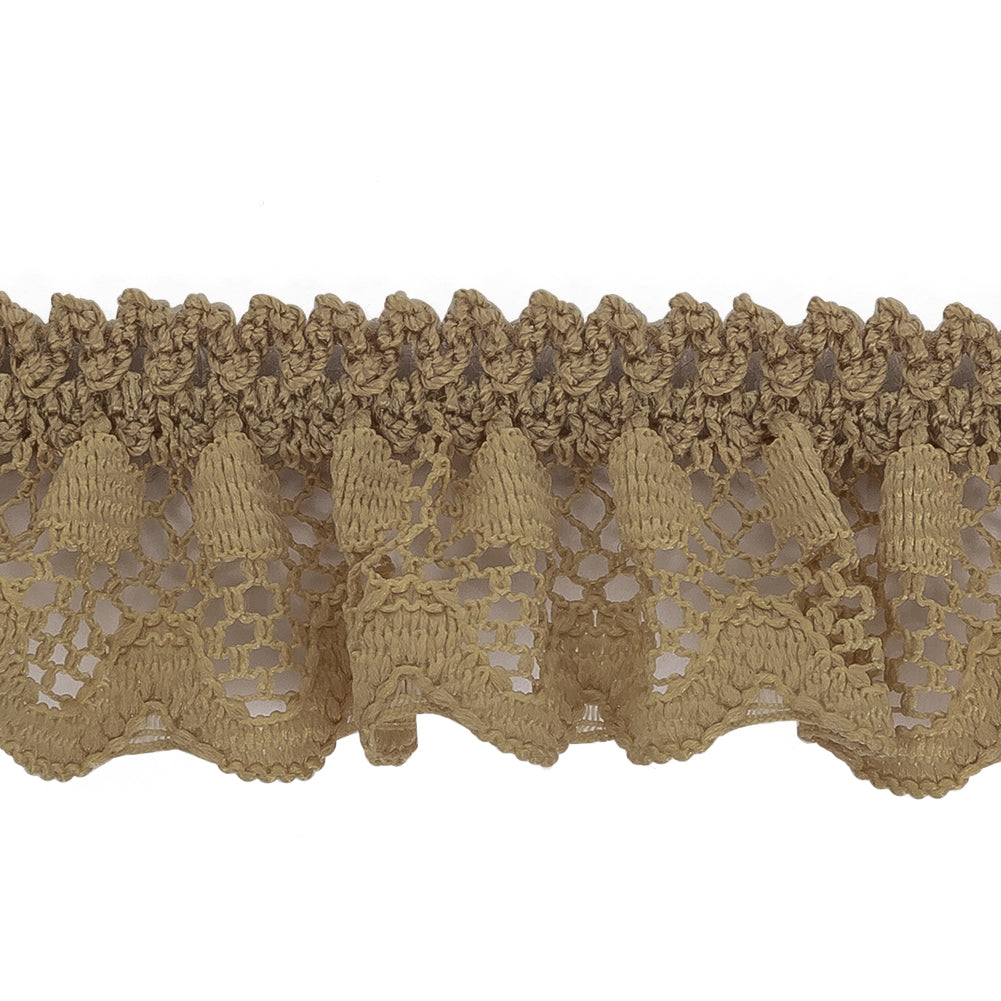 Desert Beige Ruffled Stretch Lace Trimming - 1" Detail