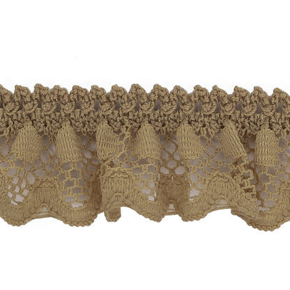 Desert Beige Ruffled Stretch Lace Trimming - 1" Detail
