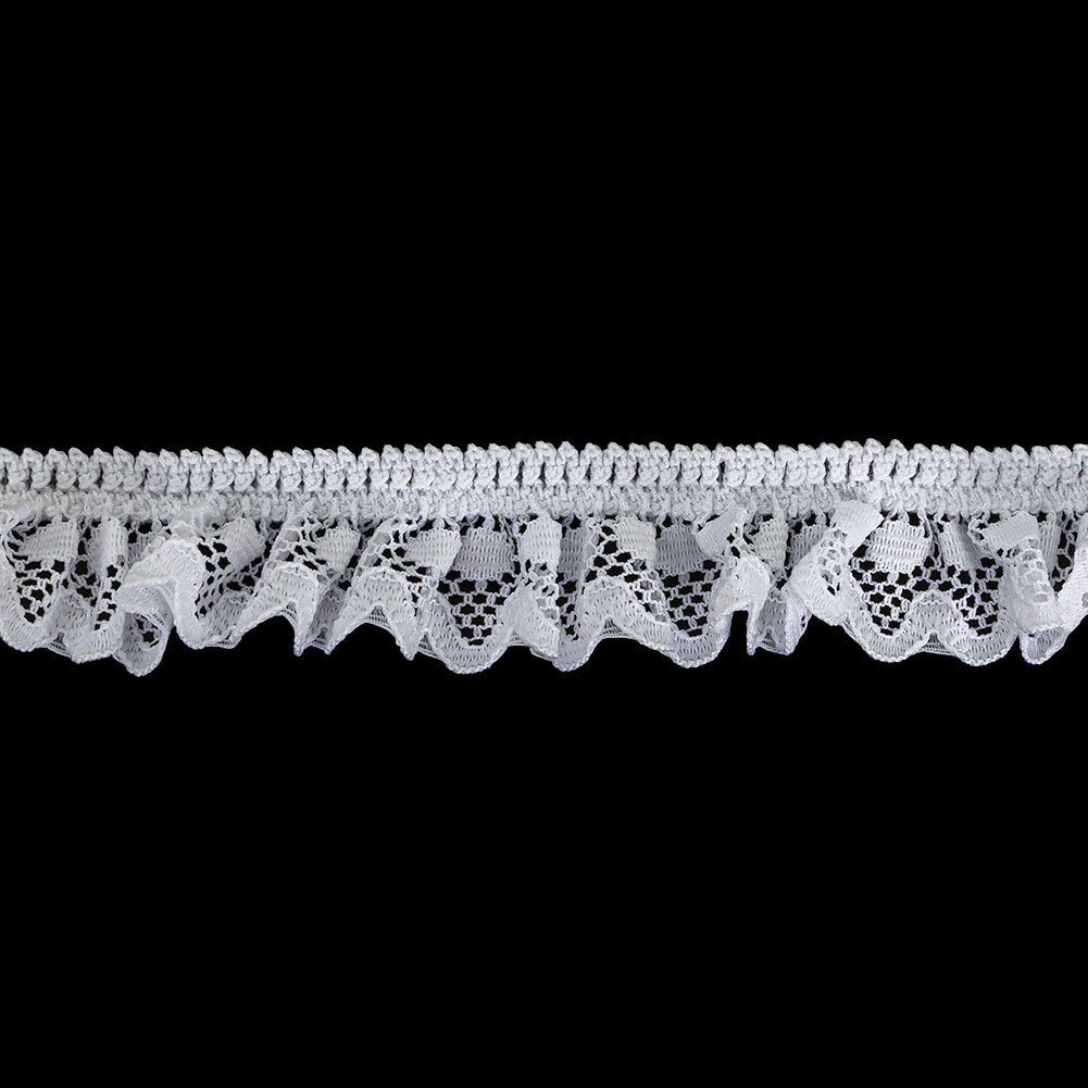 Snow White Ruffled Stretch Lace Trimming - 1"