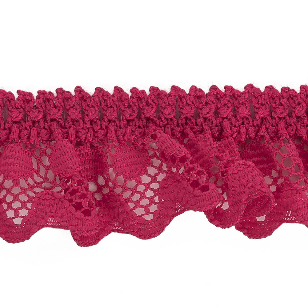 Deep Pink Ruffled Stretch Lace Trimming - 1" Detail