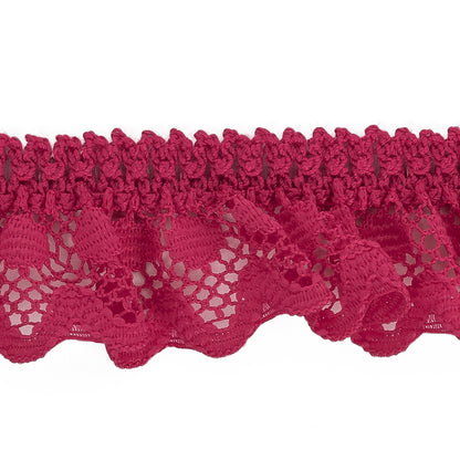 Deep Pink Ruffled Stretch Lace Trimming - 1" Detail