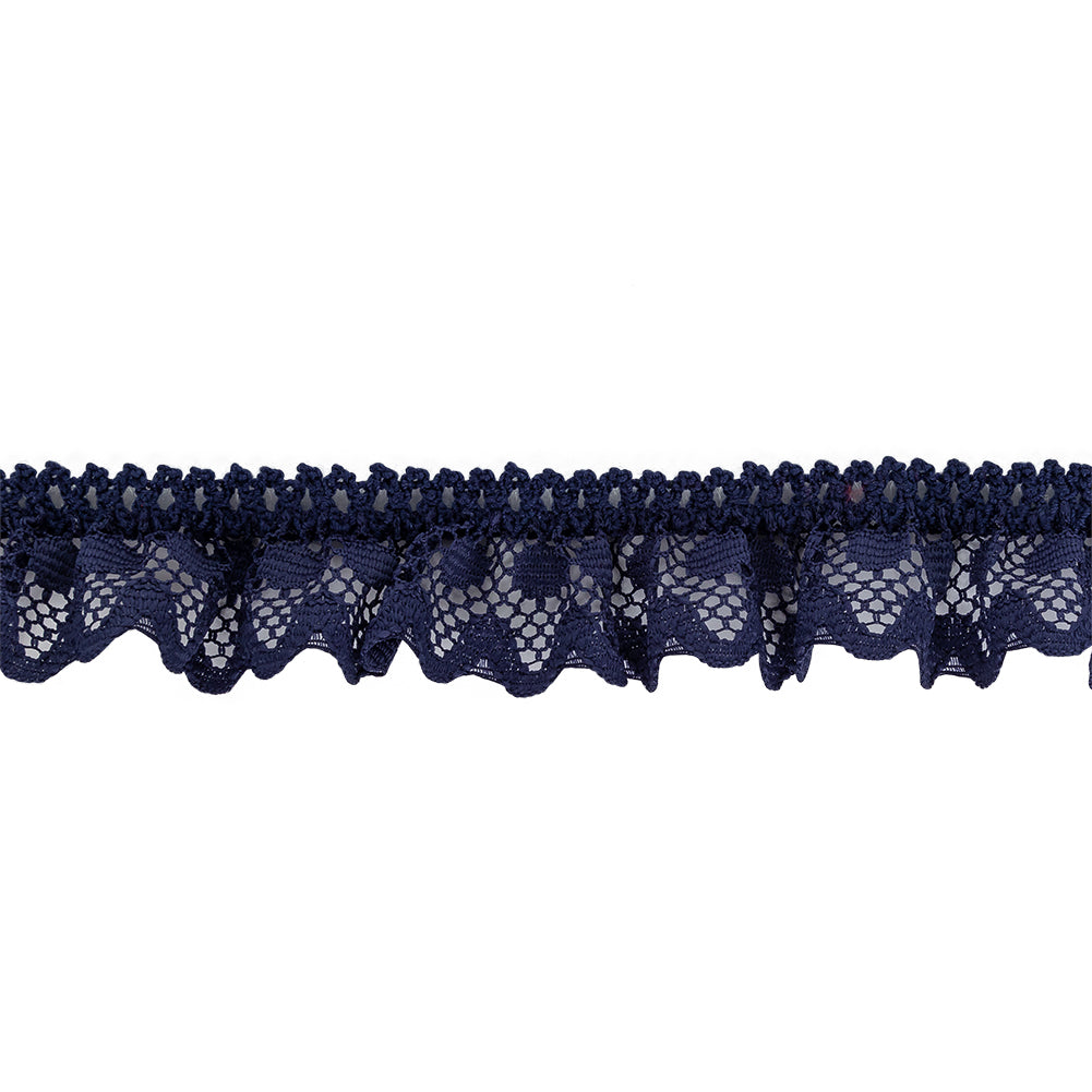 Black Iris Ruffled Stretch Lace Trimming - 1"