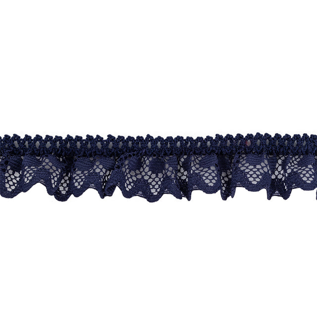 Black Iris Ruffled Stretch Lace Trimming - 1"