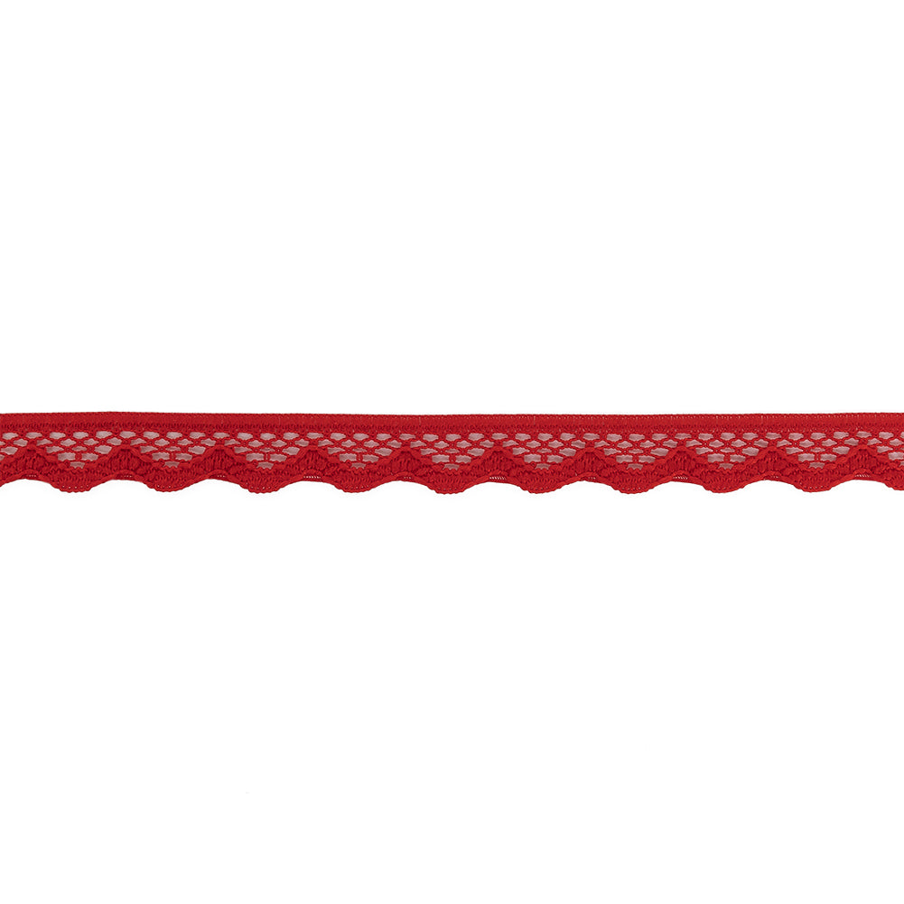 Fire Engine Red Scalloped Edge Lace Geometric Trimming - 0.5"
