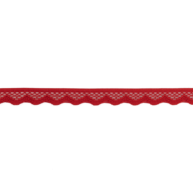 Fire Engine Red Scalloped Edge Lace Geometric Trimming - 0.5"