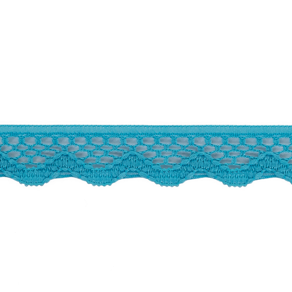 Sky Blue Scalloped Edge Lace Geometric Trimming - 0.5" Detail