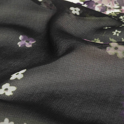 Purple, Green and Black Patchwork Floral Polyester Chiffon Detail