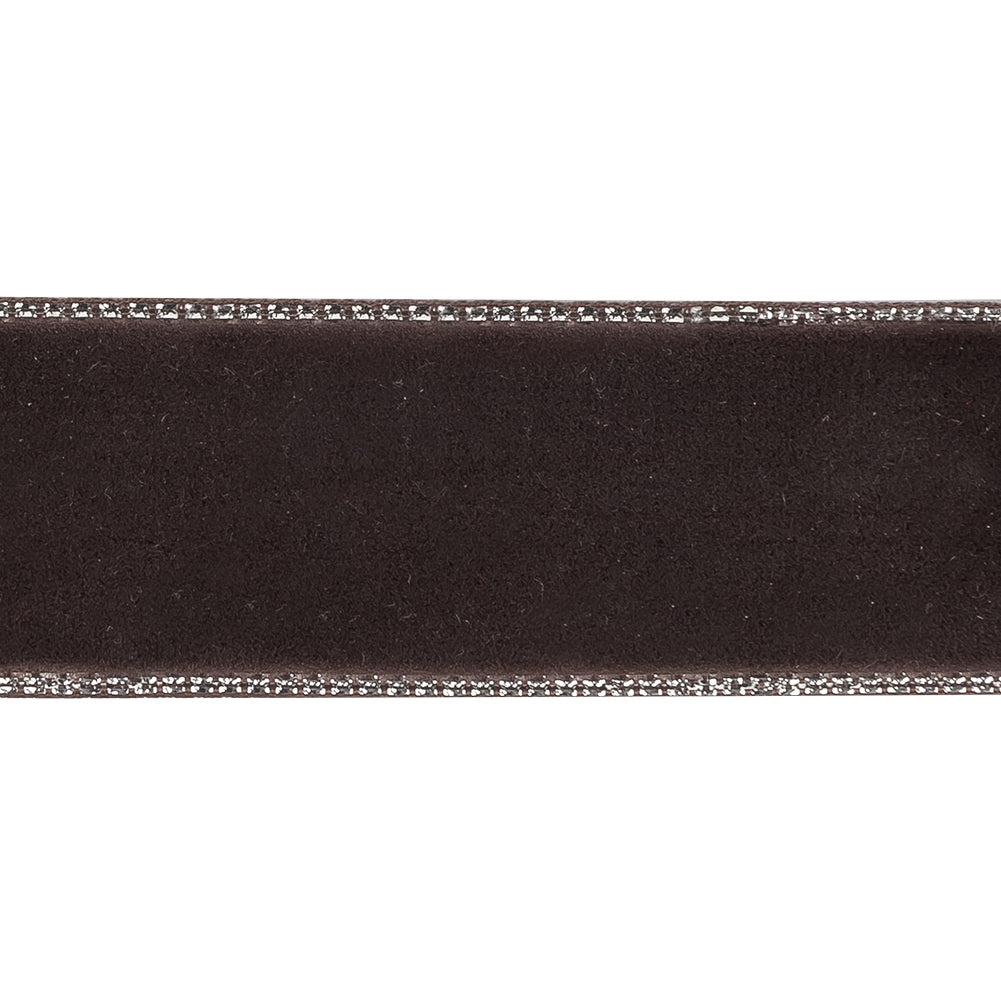 Chocolate Plum and Silver Metallic Lined Velvet Ribbon - 0.875" Detail