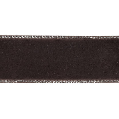 Chocolate Plum and Silver Metallic Lined Velvet Ribbon - 0.875" Detail