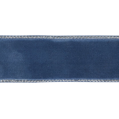 Navy Peony and Silver Metallic Lined Velvet Ribbon - 0.875" Detail