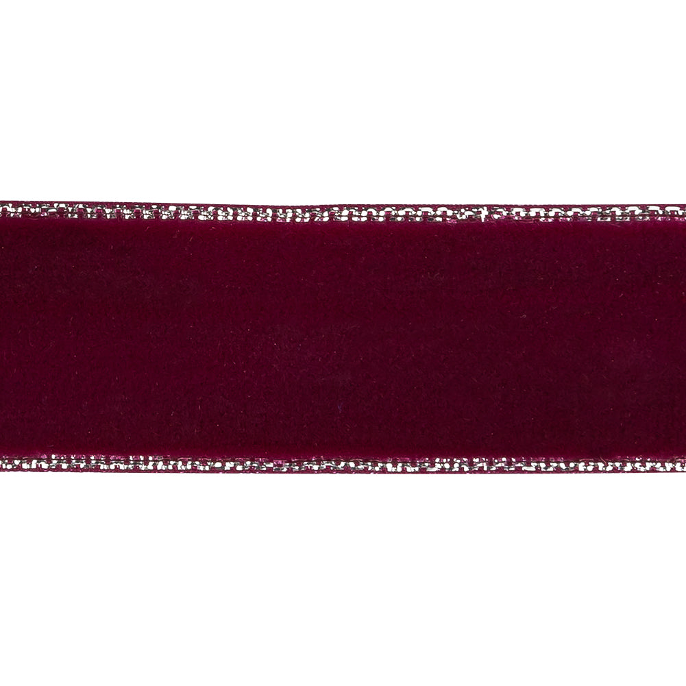 Faded Red and Silver Metallic Lined Velvet Ribbon - 0.875" Detail
