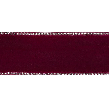 Faded Red and Silver Metallic Lined Velvet Ribbon - 0.875" Detail