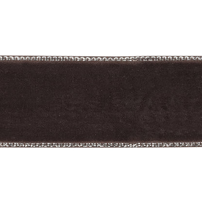 Chocolate Plum and Silver Metallic Lined Velvet Ribbon - 1" Detail