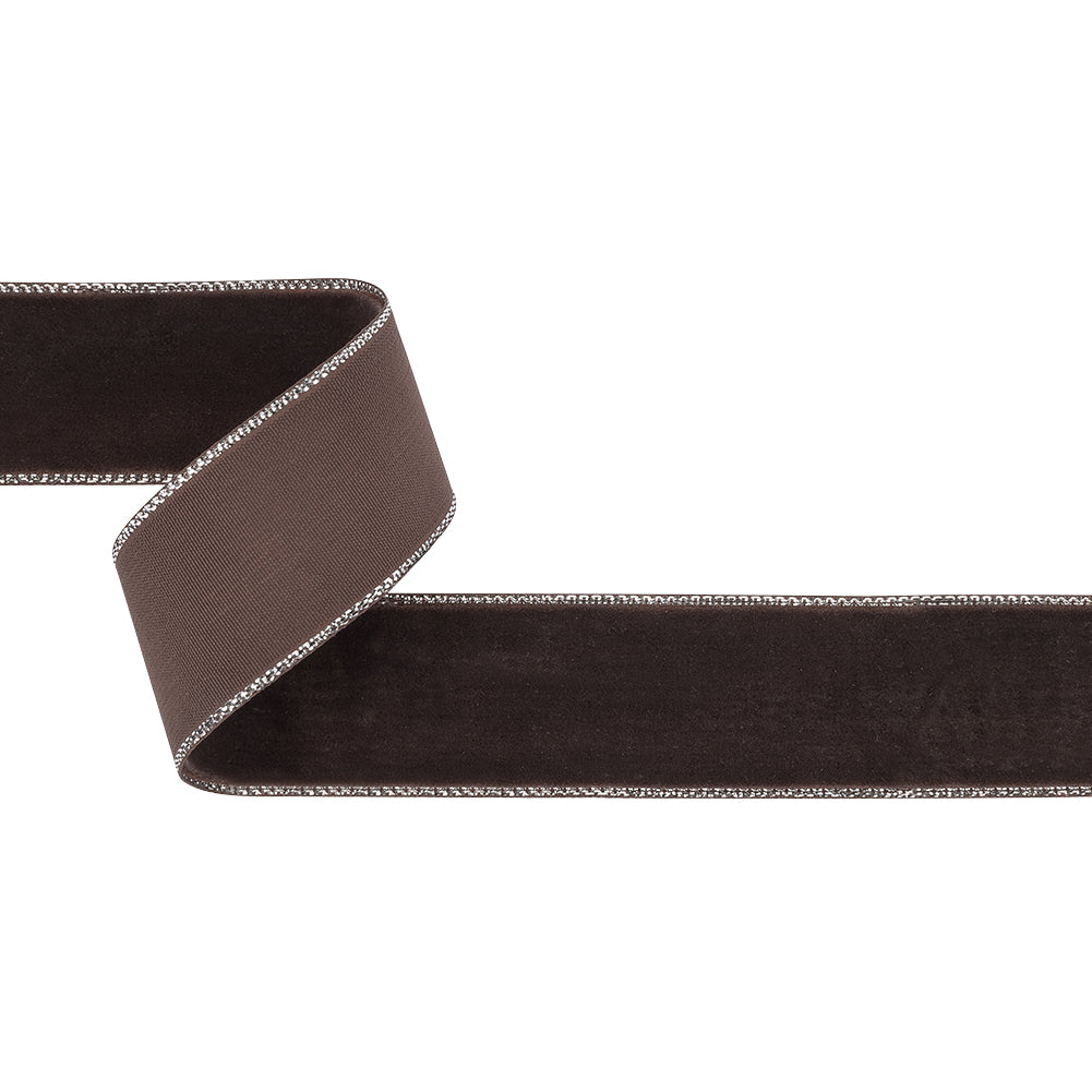 Chocolate Plum and Silver Metallic Lined Velvet Ribbon - 1"