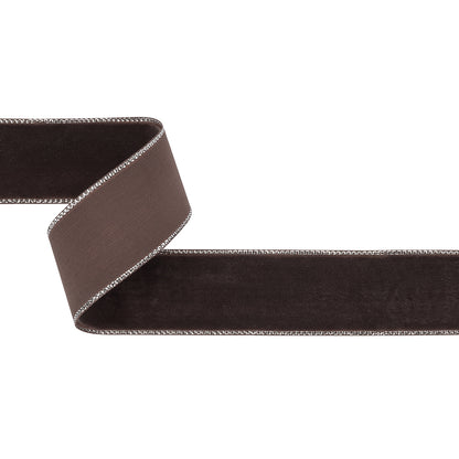 Chocolate Plum and Silver Metallic Lined Velvet Ribbon - 1"