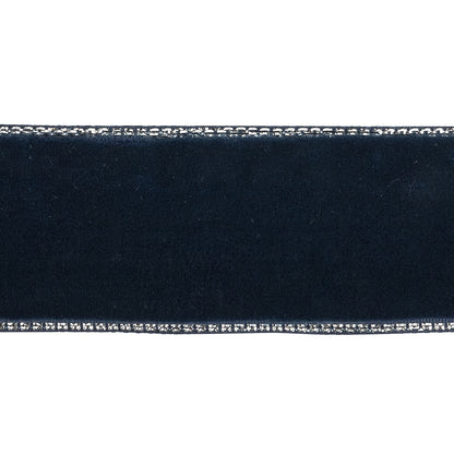 Dress Blues and Silver Metallic Lined Velvet Ribbon - 1" Detail