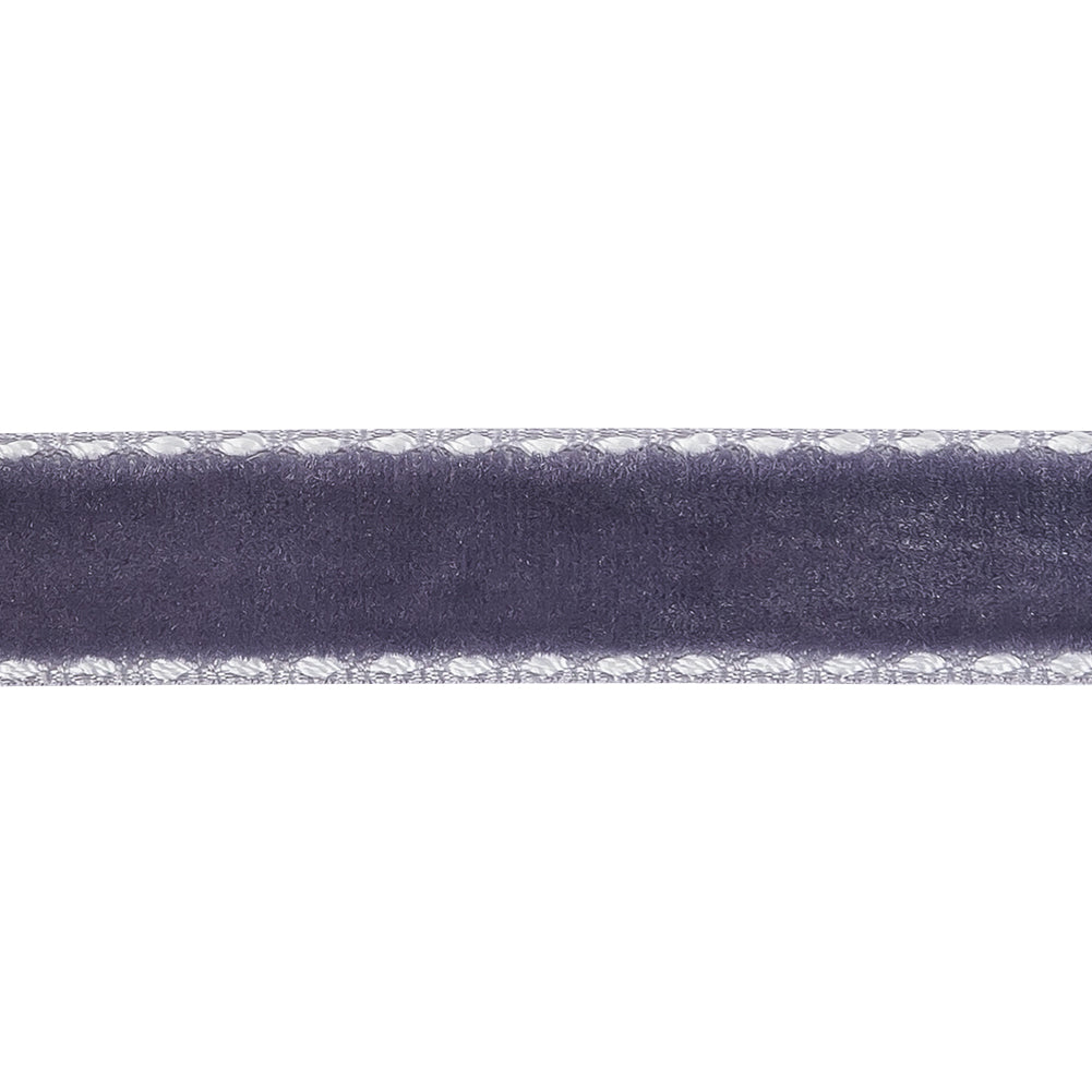 Faded Purple and White Side-Stitched Velvet Ribbon - 0.5" Detail