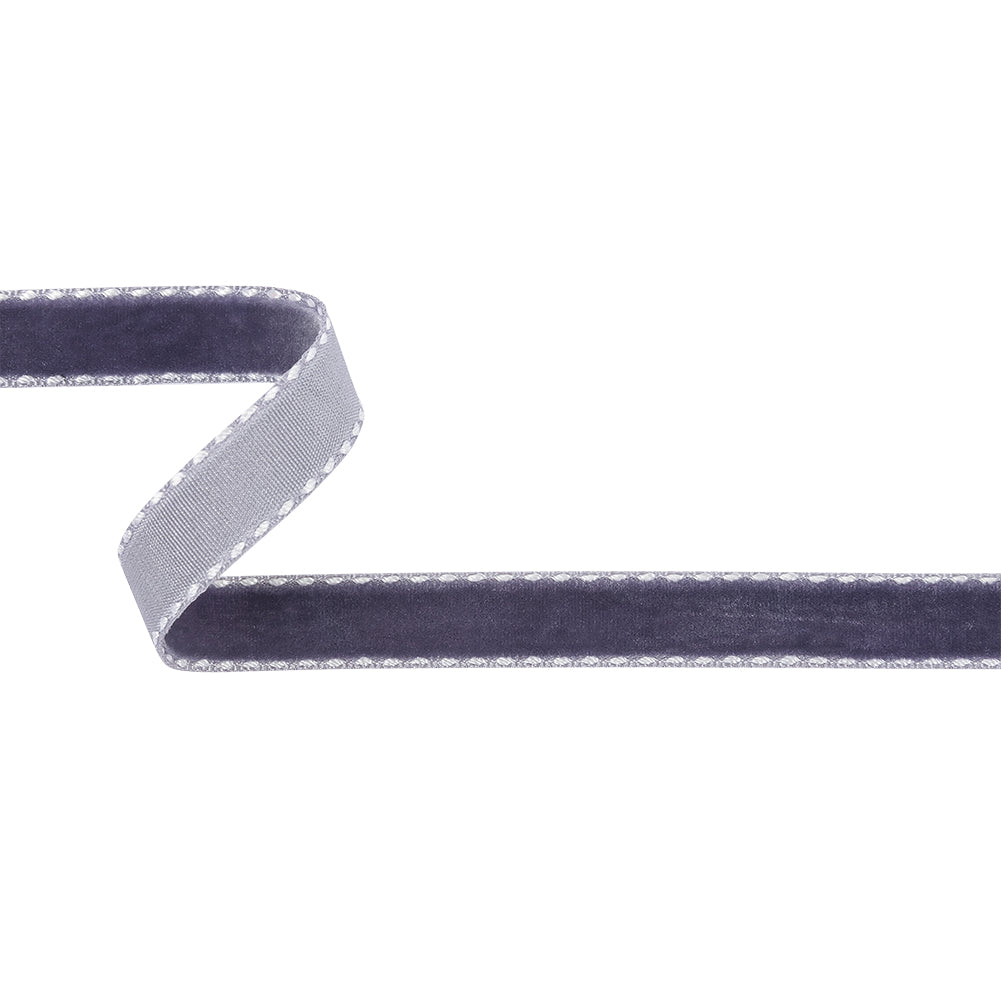 Faded Purple and White Side-Stitched Velvet Ribbon - 0.5"