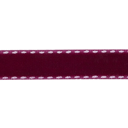 Faded Red and White Side-Stitched Velvet Ribbon - 0.5" Detail