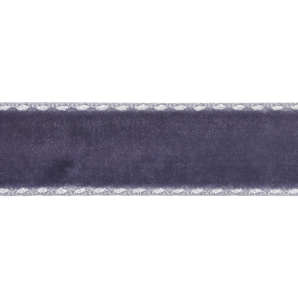 Faded Purple and White Side-Stitched Velvet Ribbon - 0.625" Detail