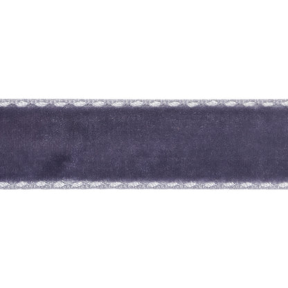Faded Purple and White Side-Stitched Velvet Ribbon - 0.625" Detail