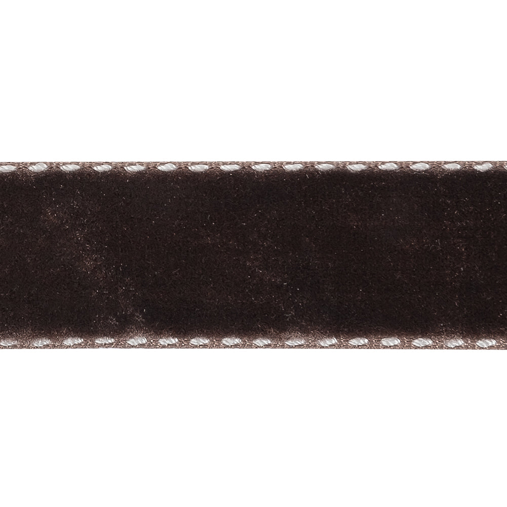 Faded Brown and White Side-Stitched Velvet Ribbon - 0.75" Detail