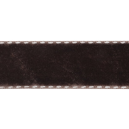 Faded Brown and White Side-Stitched Velvet Ribbon - 0.75" Detail