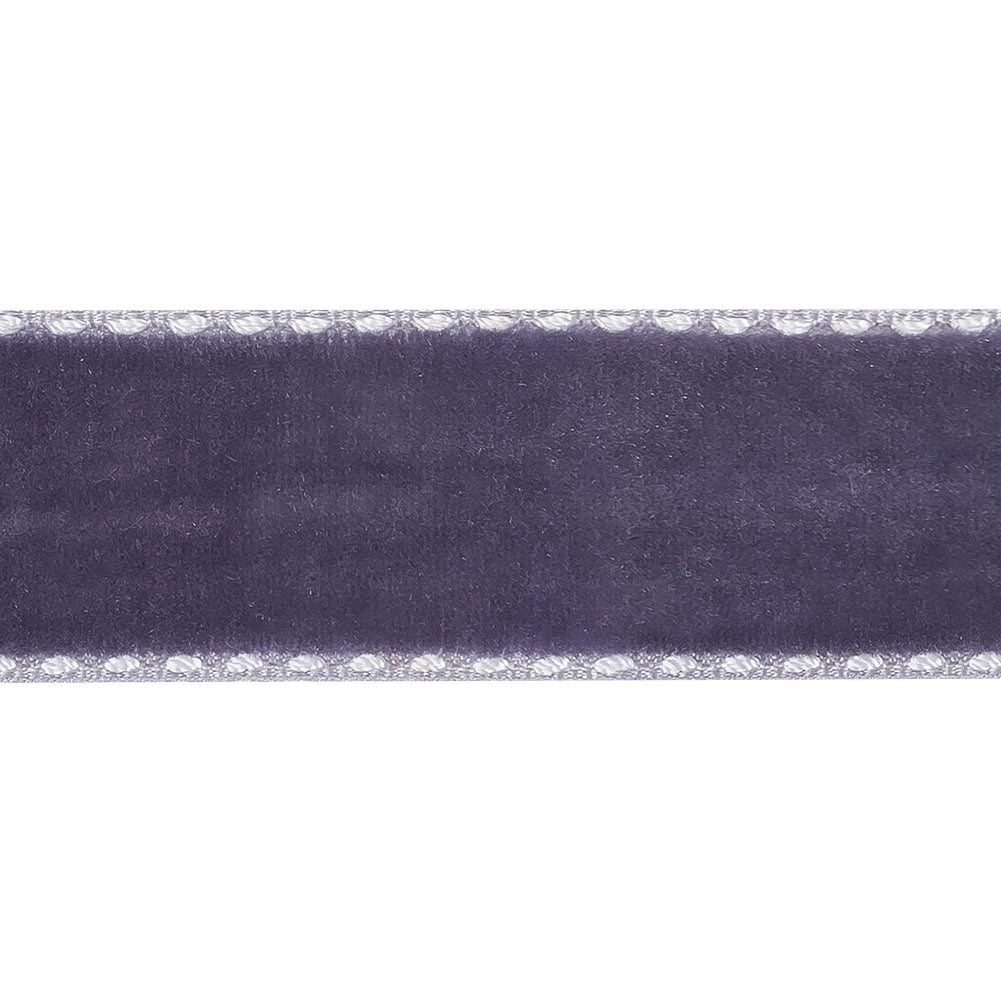Faded Purple and White Side-Stitched Velvet Ribbon - 0.75" Detail