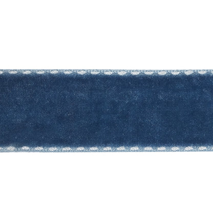 Navy Peony and White Side-Stitched Velvet Ribbon - 0.75" Detail