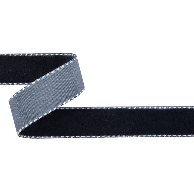 Dress Blues and White Side-Stitched Velvet Ribbon - 0.75"