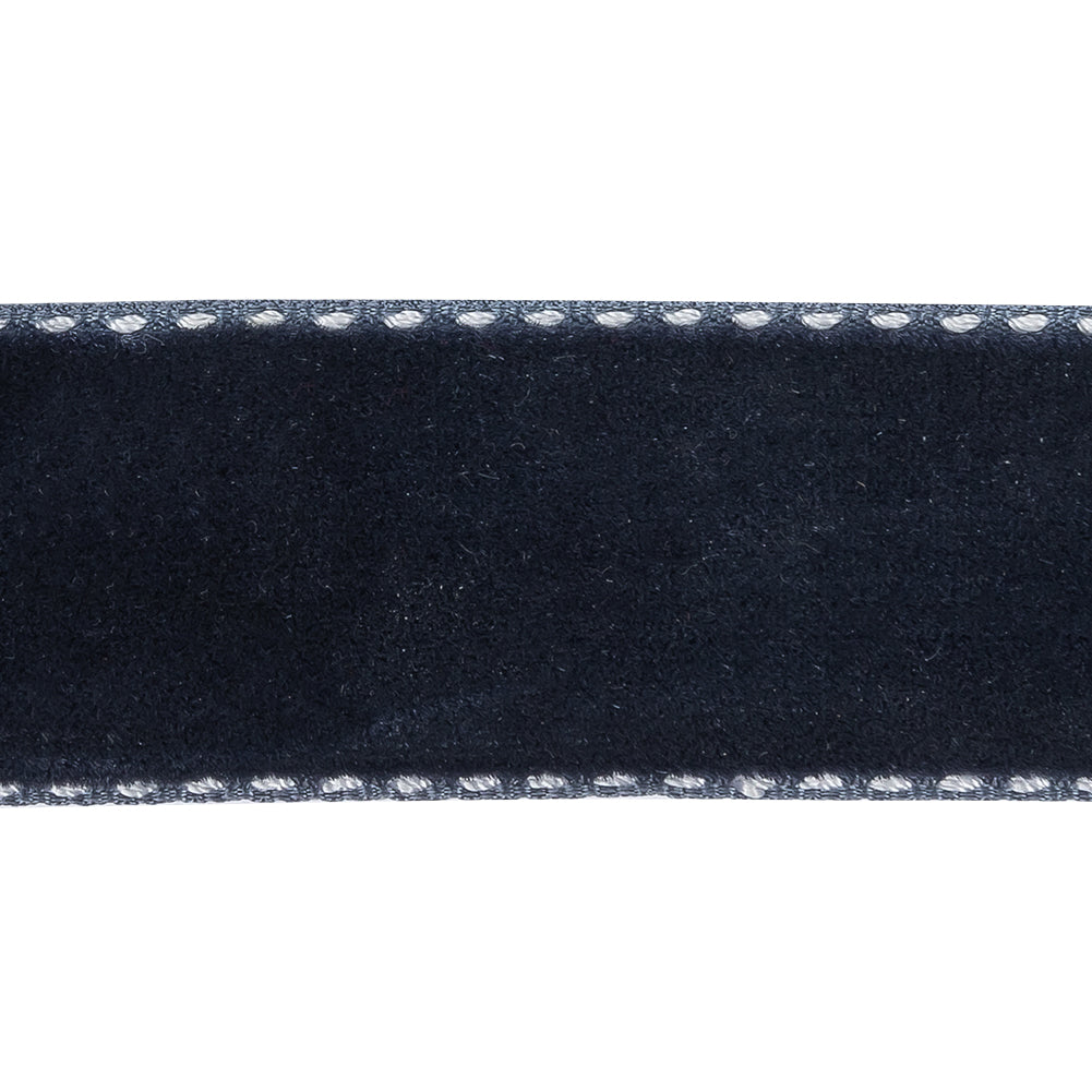 Dress Blues and White Side-Stitched Velvet Ribbon - 1" Detail