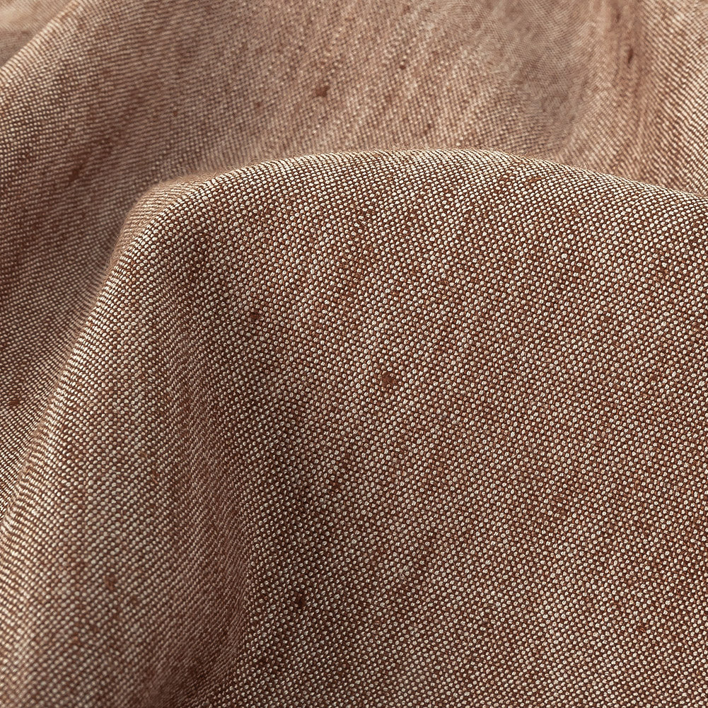 Heathered Cocoa Stretch Linen and Rayon Woven Detail