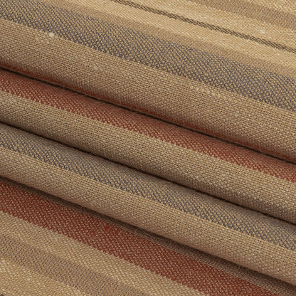 Olive, Tangerine and Smoke Gray Striped Stretch Linen and Rayon Woven Folded