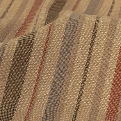 Olive, Tangerine and Smoke Gray Striped Stretch Linen and Rayon Woven Detail
