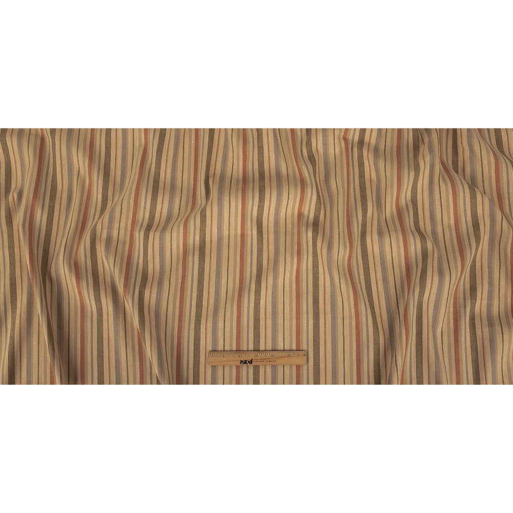 Olive, Tangerine and Smoke Gray Striped Stretch Linen and Rayon Woven Full