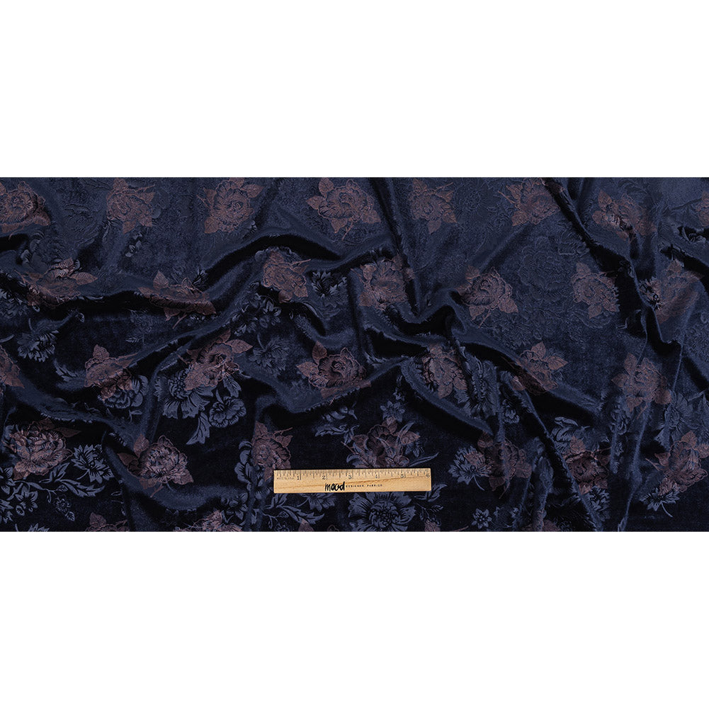Navy and Metallic Rose Gold Floral Embossed Velour Full