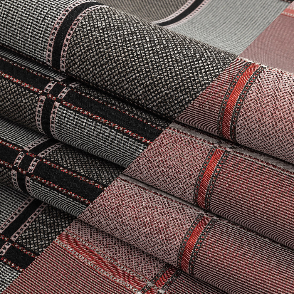 French Peat and Space Cherry Plaid Double Faced Jacquard Suiting Folded