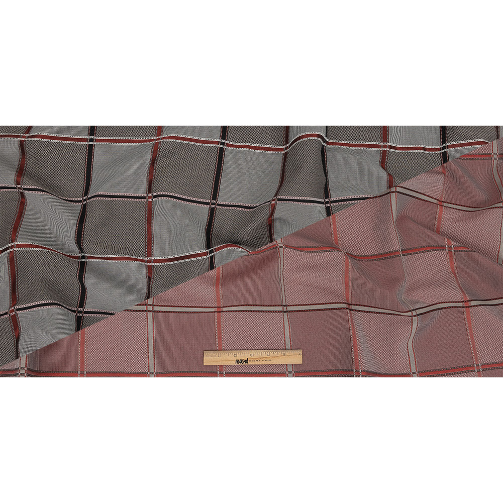 French Peat and Space Cherry Plaid Double Faced Jacquard Suiting Full