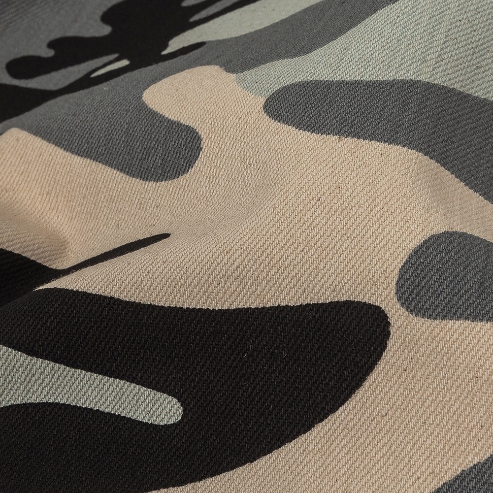 Gray Camouflage Printed Stretch Cotton Denim Detail