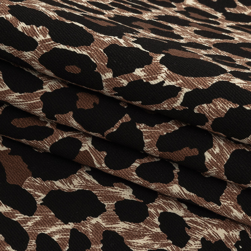 Brown Leopard Printed Stretch Cotton Denim Detail